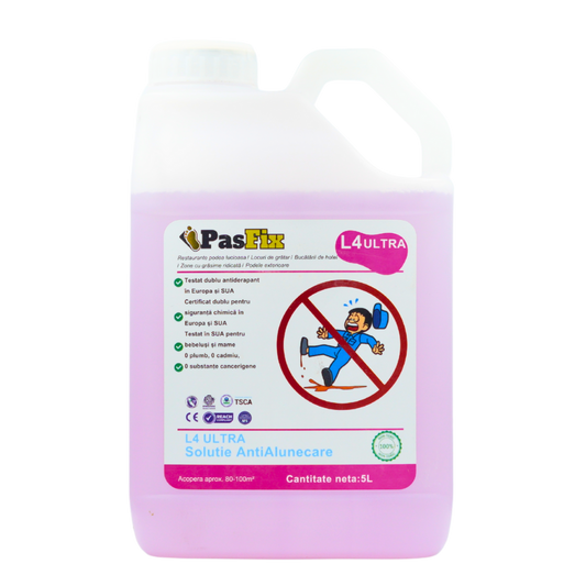 Soluție Antialunecare PasFix L4 ULTRA 5L – Protecție profesională pentru podele lucioase, bucătării de hotel și zone cu grăsime ridicată