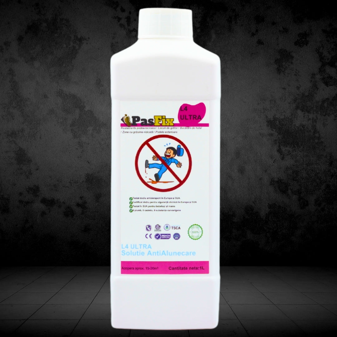 Soluție Antialunecare PasFix L4 ULTRA 1L - Protecție profesională pentru podea lucioasă, zone cu grăsime ridicata si podele exterioare